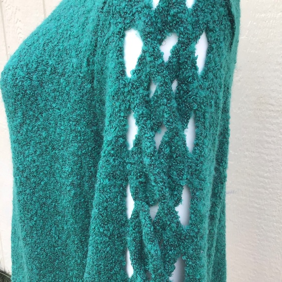 🆕NEW! Lattice-Sleeve Textured Sweater Teal Green - Picture 6 of 11